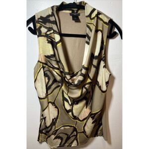 Ann Taylor Scoop Neck Sleeveless Career Shirt Brown Floral Size Medium Classic